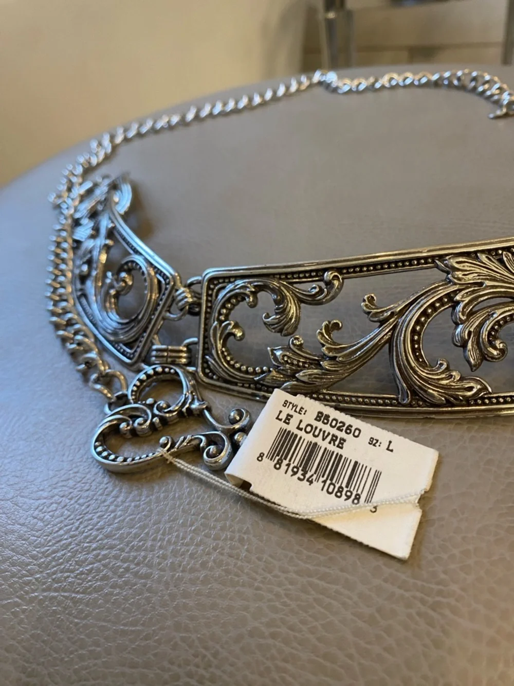 NWT Brighton silver-toned, ornate metal chain belt Size L